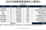 2025中超联赛现场观众人数统计（第30轮） ​​​